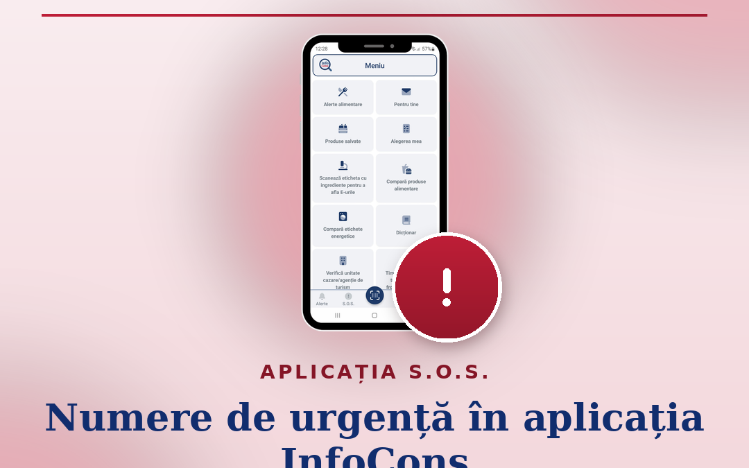 Aplicația S.O.S. numere de urgență în cadrul aplicației InfoCons, pentru peste 100 de țări