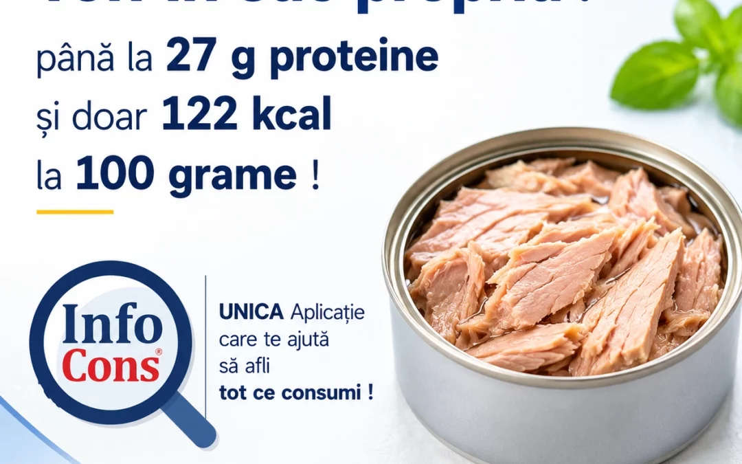 Ton în suc propriu : până la 27 g proteine și doar 122 kcal la 100 grame ! UNICA Aplicație care te ajută să afli tot ce consumi !