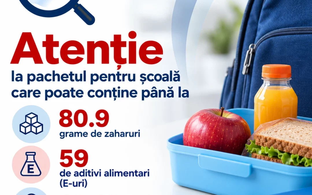 Atenție la pachetul pentru școală care poate conține până la 80.9 grame de zaharuri , 59 de aditivi alimentari ( E-uri ) și 13.13 grame de sare !